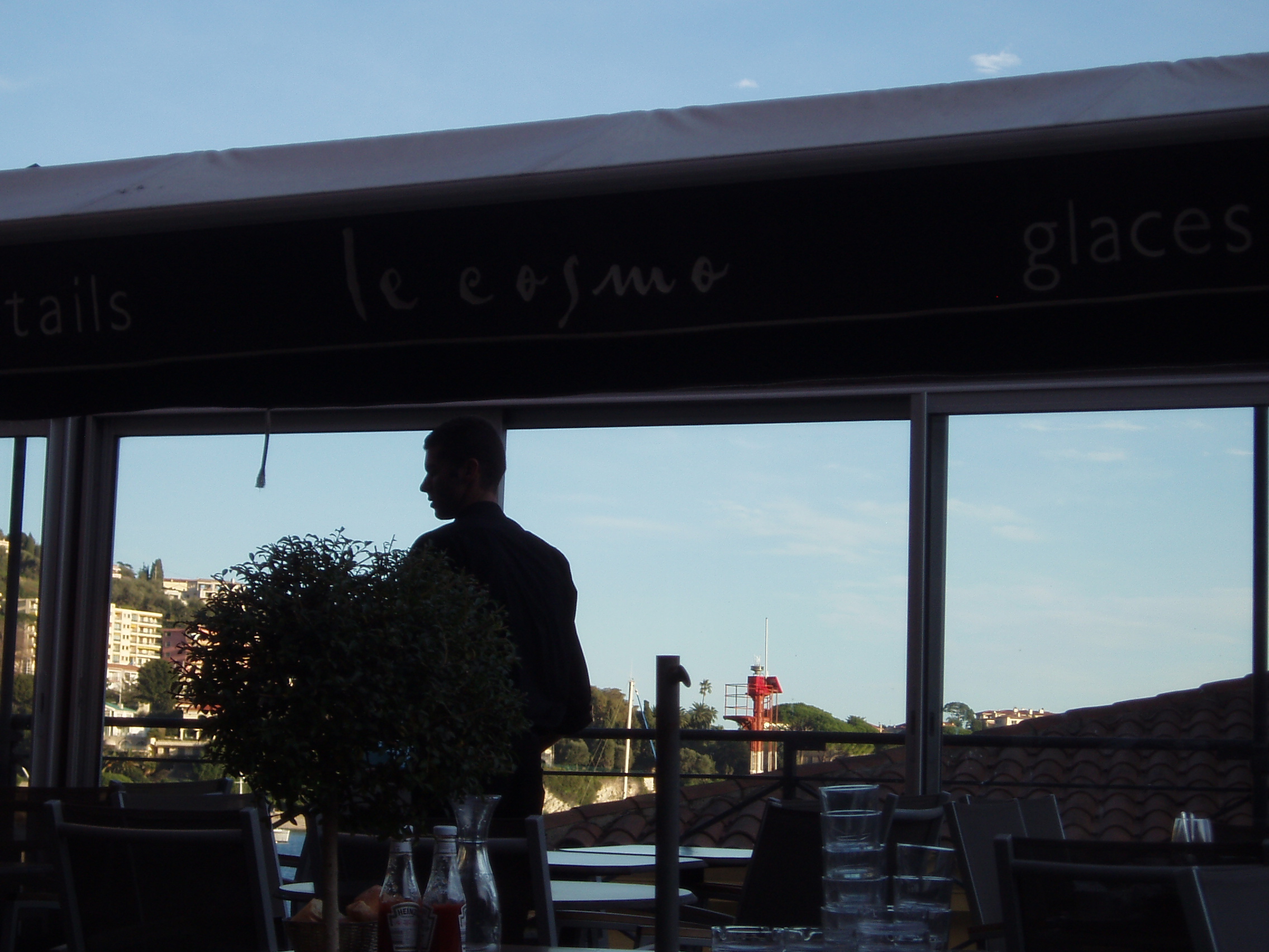 The harborside view from Le Cosmo Restaurant is gorgeous (as is the profile of my favorite waiter!).