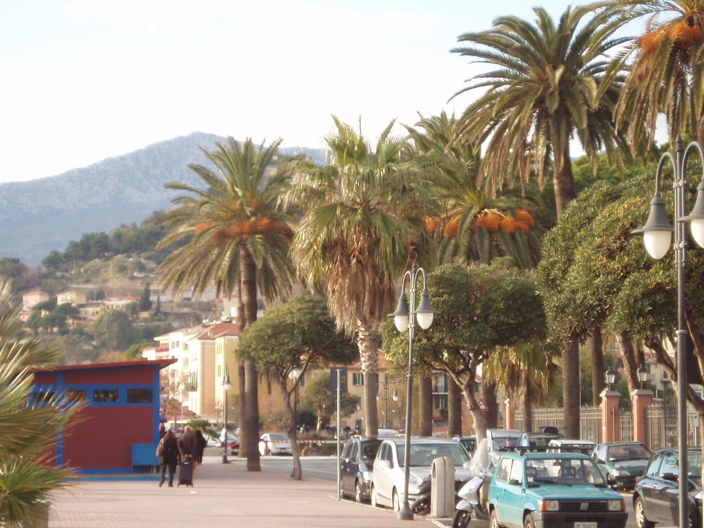 A palm tree-dominated glimpse down the Ventimiglia promenade.